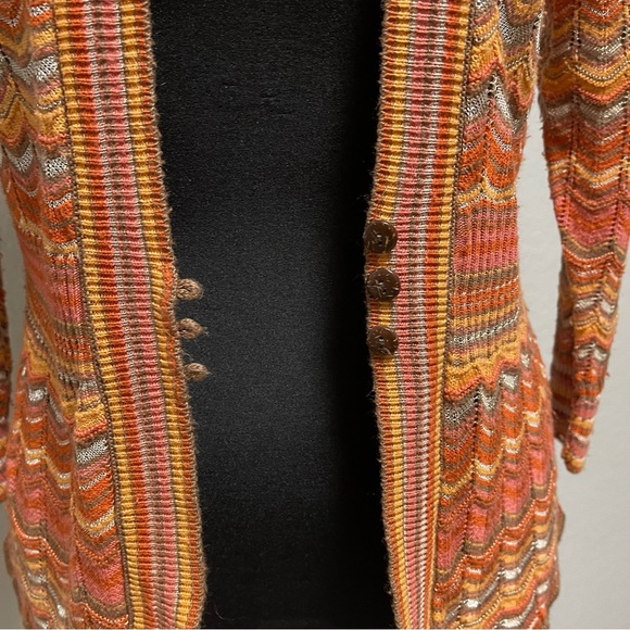 Ruby Rd. Multicolor Striped Scalloped Bottom Women's Boho Cardigan Size Small - Picture 2 of 8